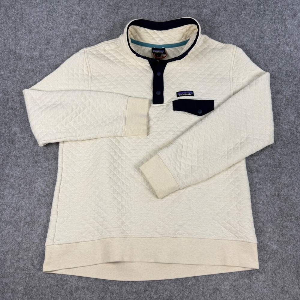 Patagonia Organic Cotton Quilt Snap-T Pullover Womens M Cream Diamond Quilted